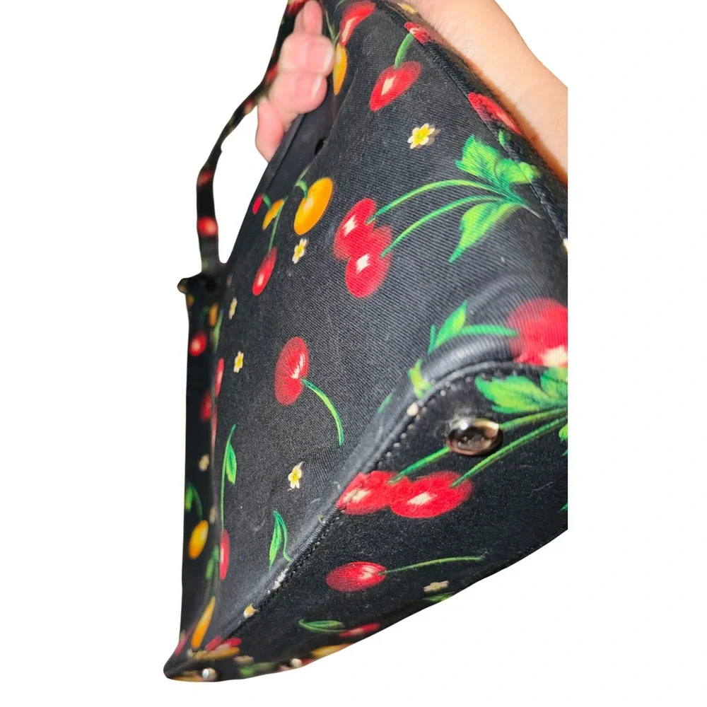 Kate Spade Shoulder Bag Womens Small Black Cherry Print Excellent Y2K Retro